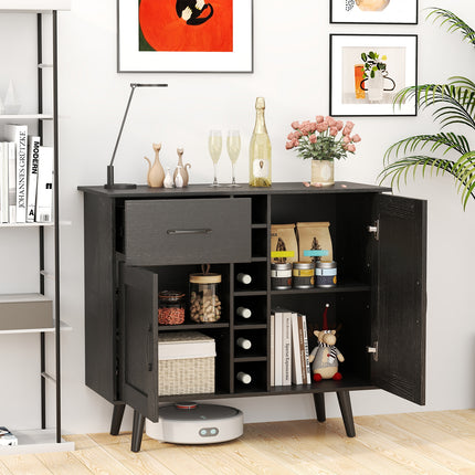 Modern Wine Bar Buffet Cabinet with 6-Bottle Wine Rack-Black