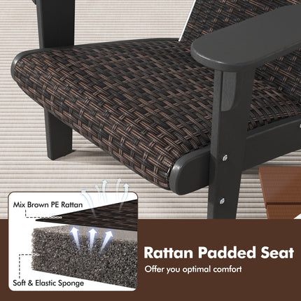 Patio Adirondack Chair with Rattan Padded Seat and Hidden Cupholder-Black