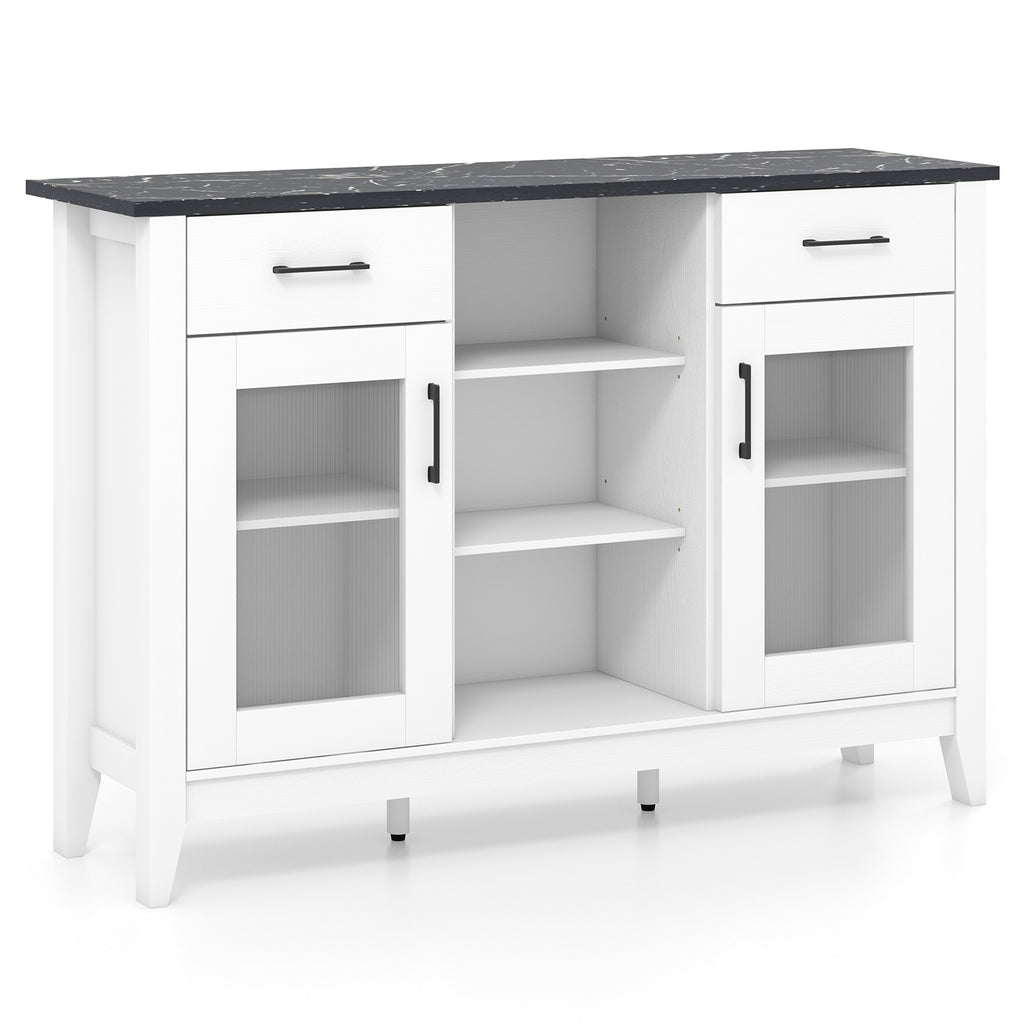 Sideboard Buffet Cabinet with 2 Drawers and 4 Adjustable Shelves-White