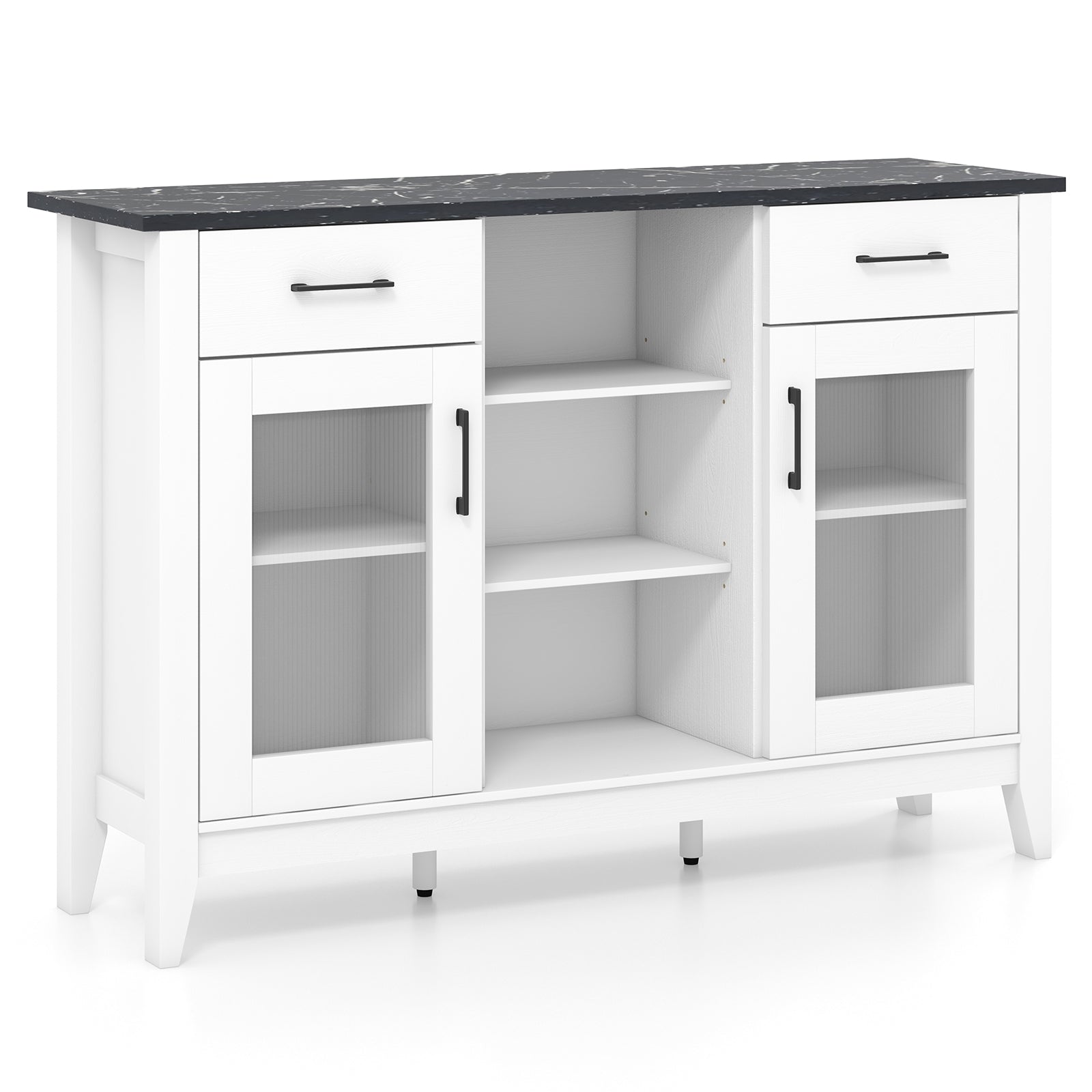 Sideboard Buffet Cabinet with 2 Drawers and 4 Adjustable Shelves-White