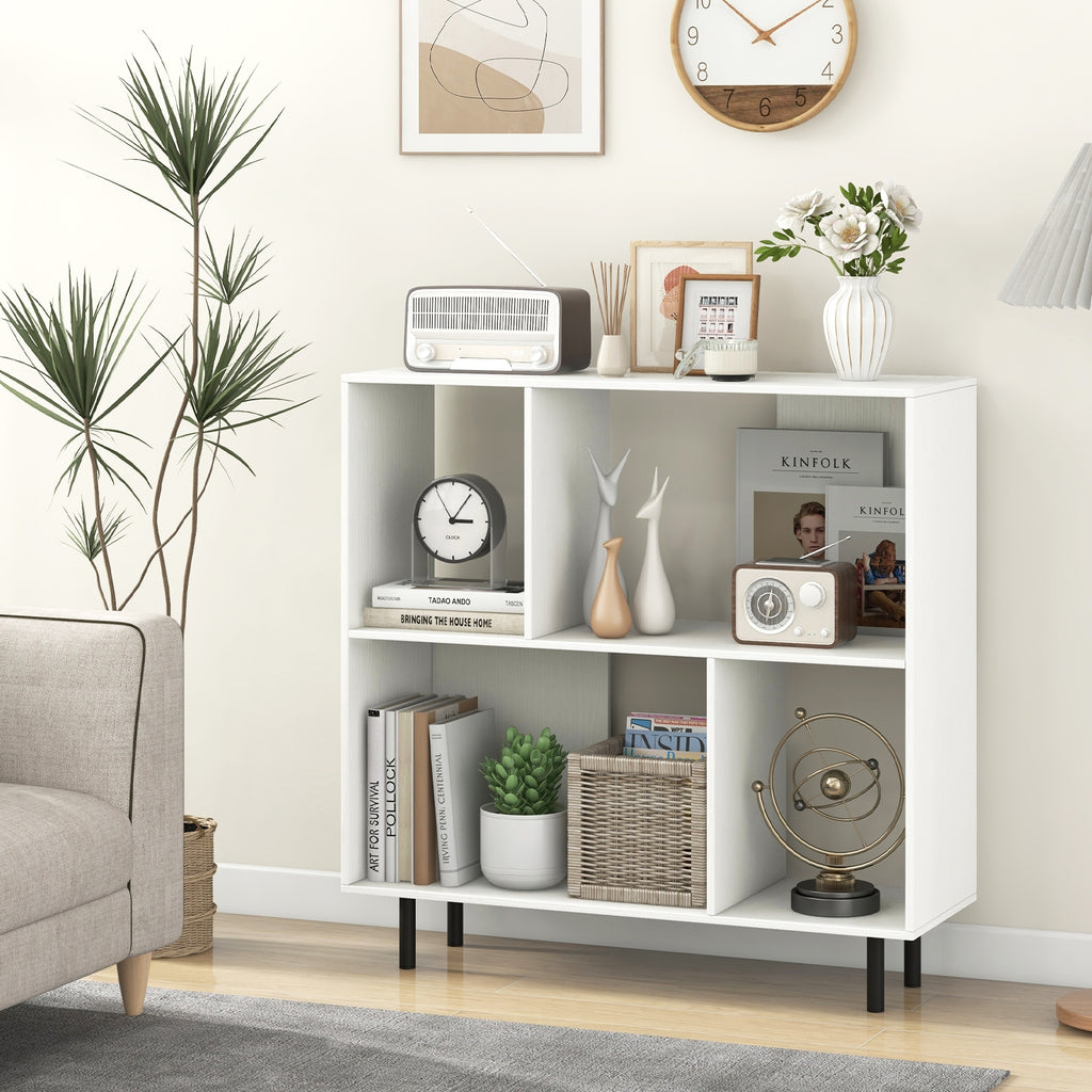 Open Shelf Bookcase with 4 Compartments-White