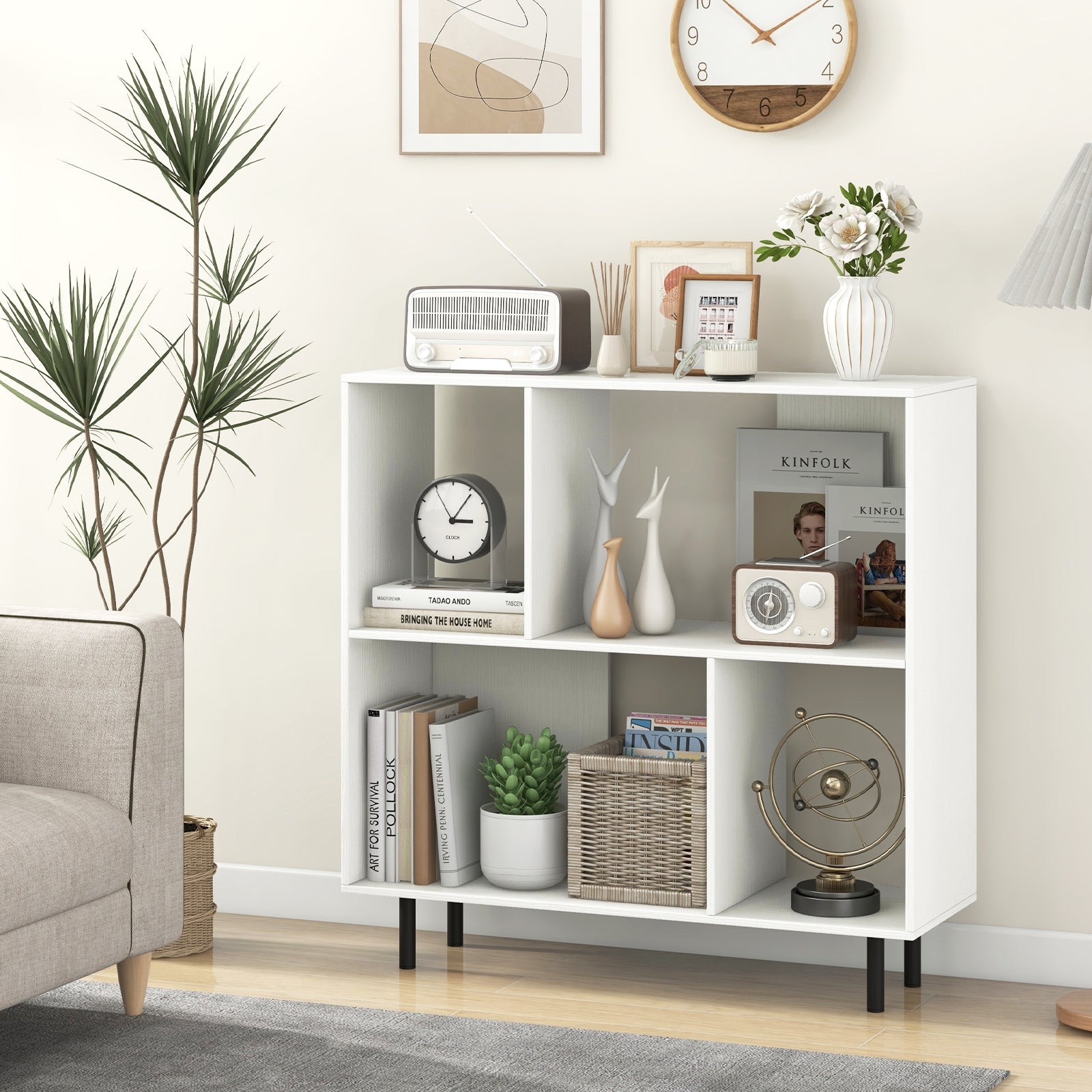 Open Shelf Bookcase with 4 Compartments-White