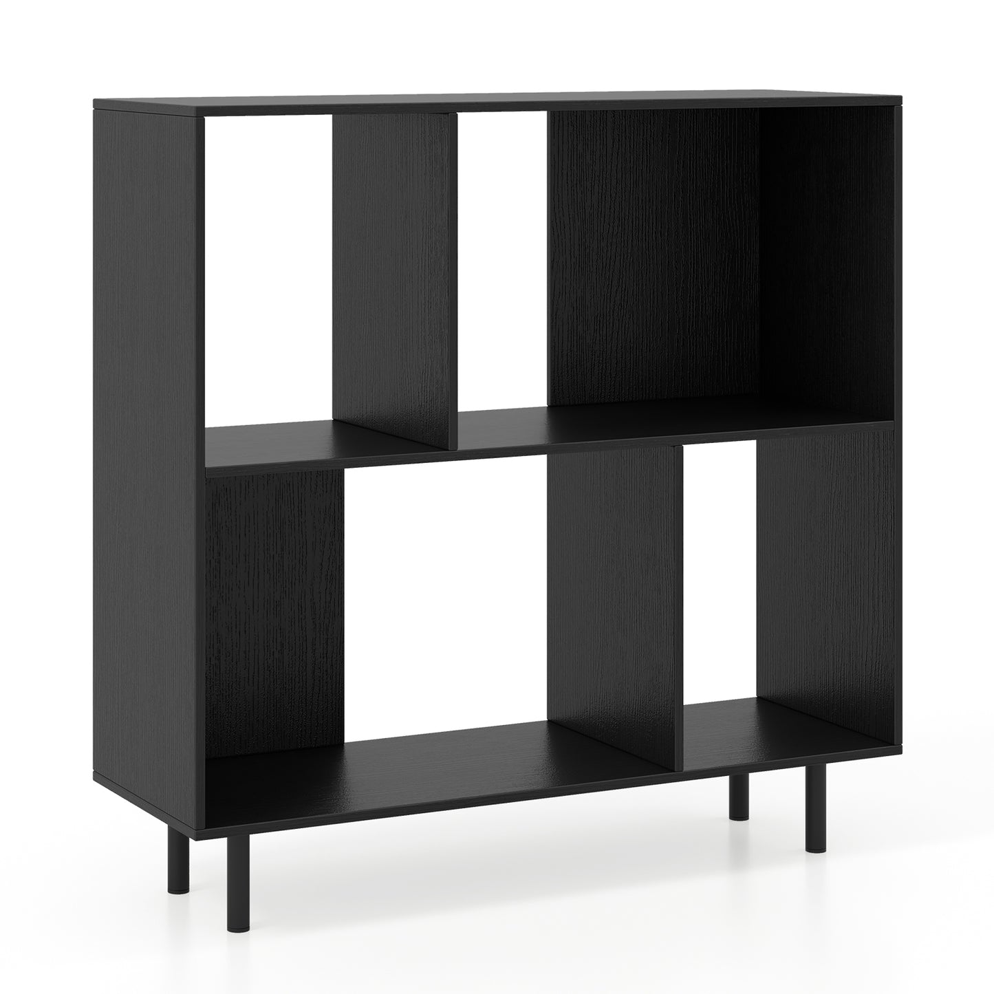 Open Shelf Bookcase with 4 Compartments-Black