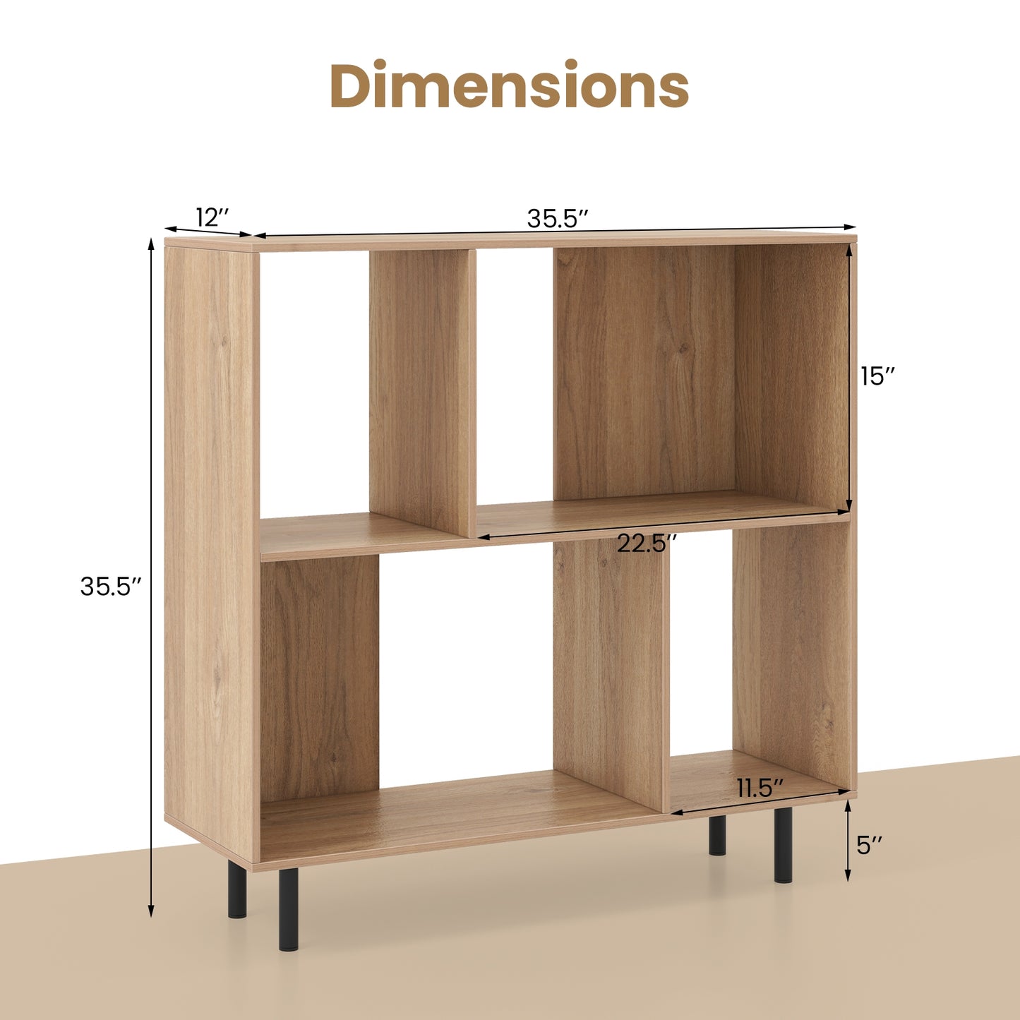 Open Shelf Bookcase with 4 Compartments-Natural