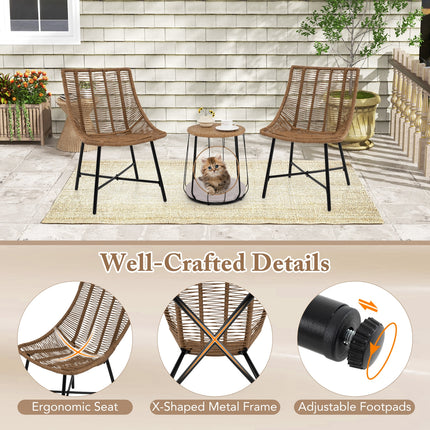 3 Piece Outdoor Furniture Set with Pet Housefor Patio Yard-Brown