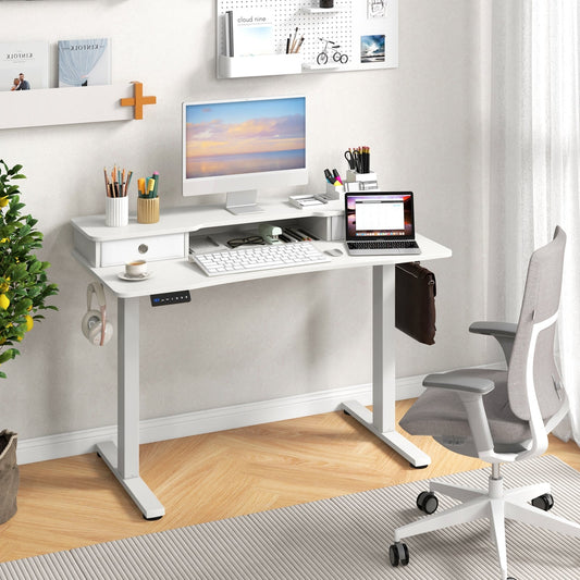 48 Inch x 24 Inch Height Adjustable Electric Standing Desk with 2 Drawers-White