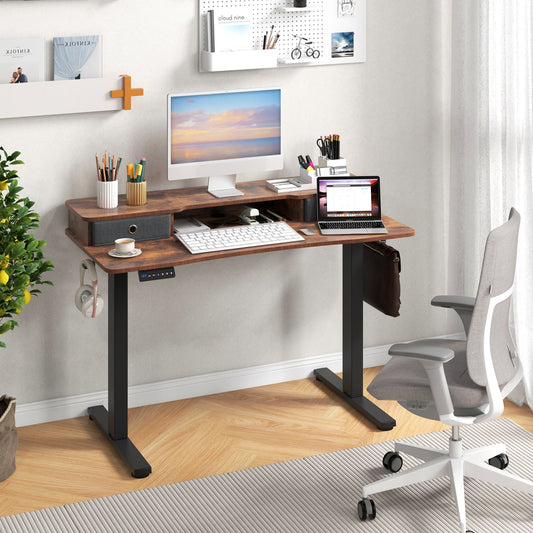 48 Inch x 24 Inch Height Adjustable Electric Standing Desk with 2 Drawers-Rustic Brown