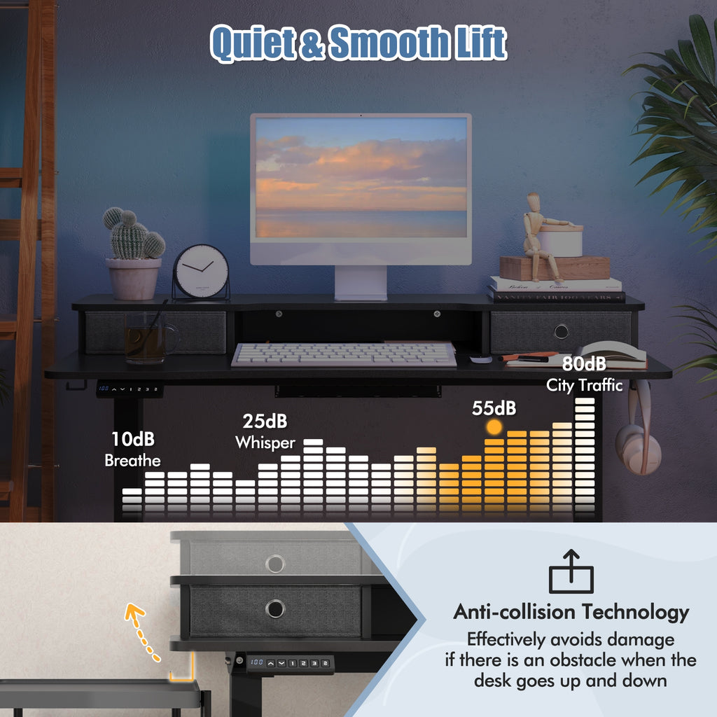 48 Inch x 24 Inch Height Adjustable Electric Standing Desk with 2 Drawers-Black