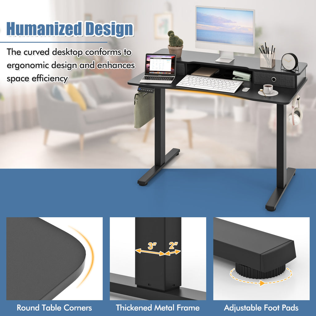 48 Inch x 24 Inch Height Adjustable Electric Standing Desk with 2 Drawers-Black
