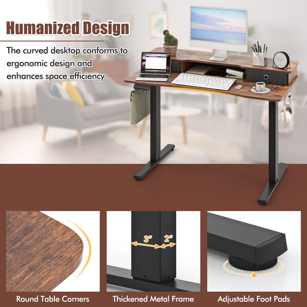 48 Inch x 24 Inch Height Adjustable Electric Standing Desk with 2 Drawers-Rustic Brown