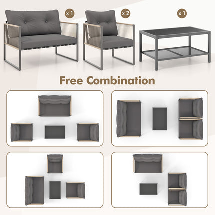 4 Pieces Outdoor PE Rattan Conversation Sofa Set with Cushions-Grey
