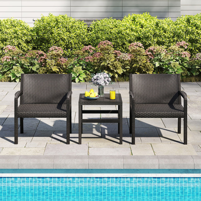 3 Piece Patio Furniture Set with 2 Modern Rattan Armchair and 25 Inch Squire Side Table-Black