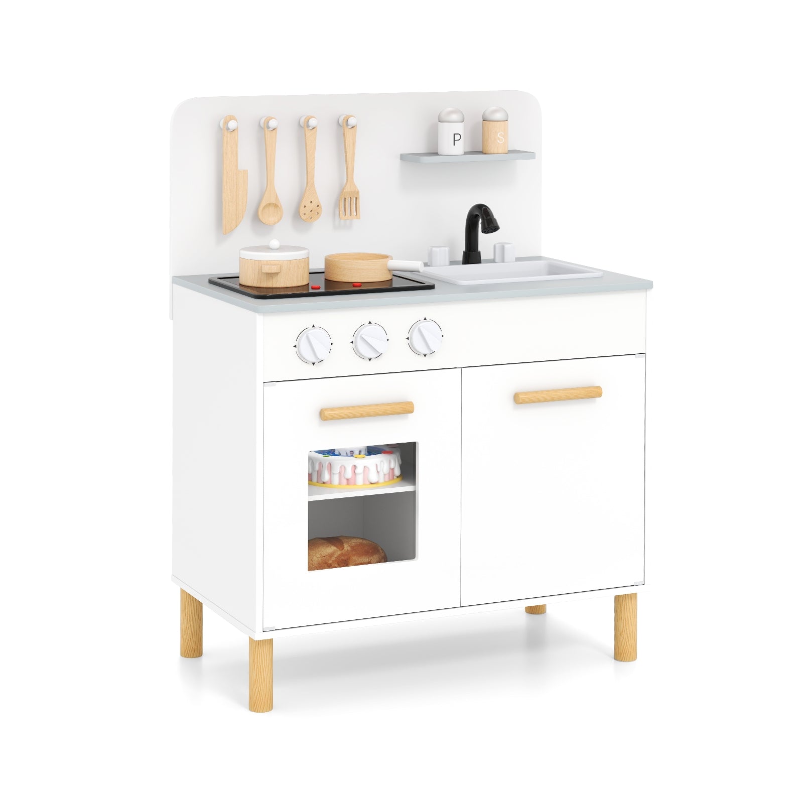 Kids Kitchen Playset with Cooking Accessories and Storage-White