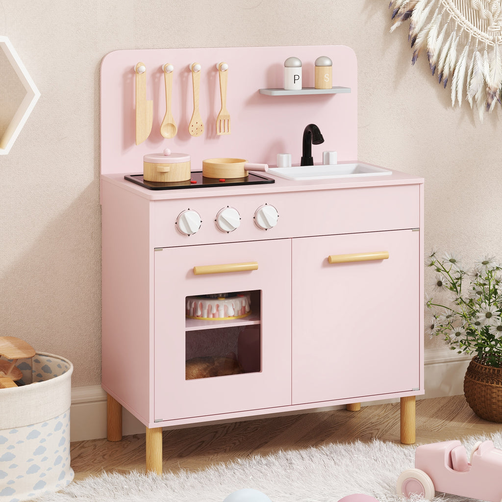 Kids Kitchen Playset with Cooking Accessories and Storage-White