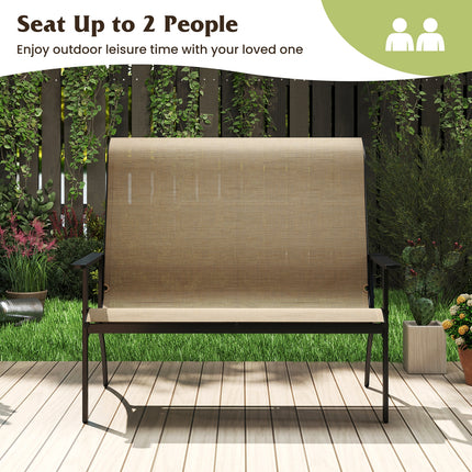 2-Person Patio Garden Bench with High Back and Armrests-Coffee
