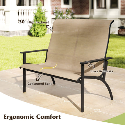 2-Person Patio Garden Bench with High Back and Armrests-Coffee