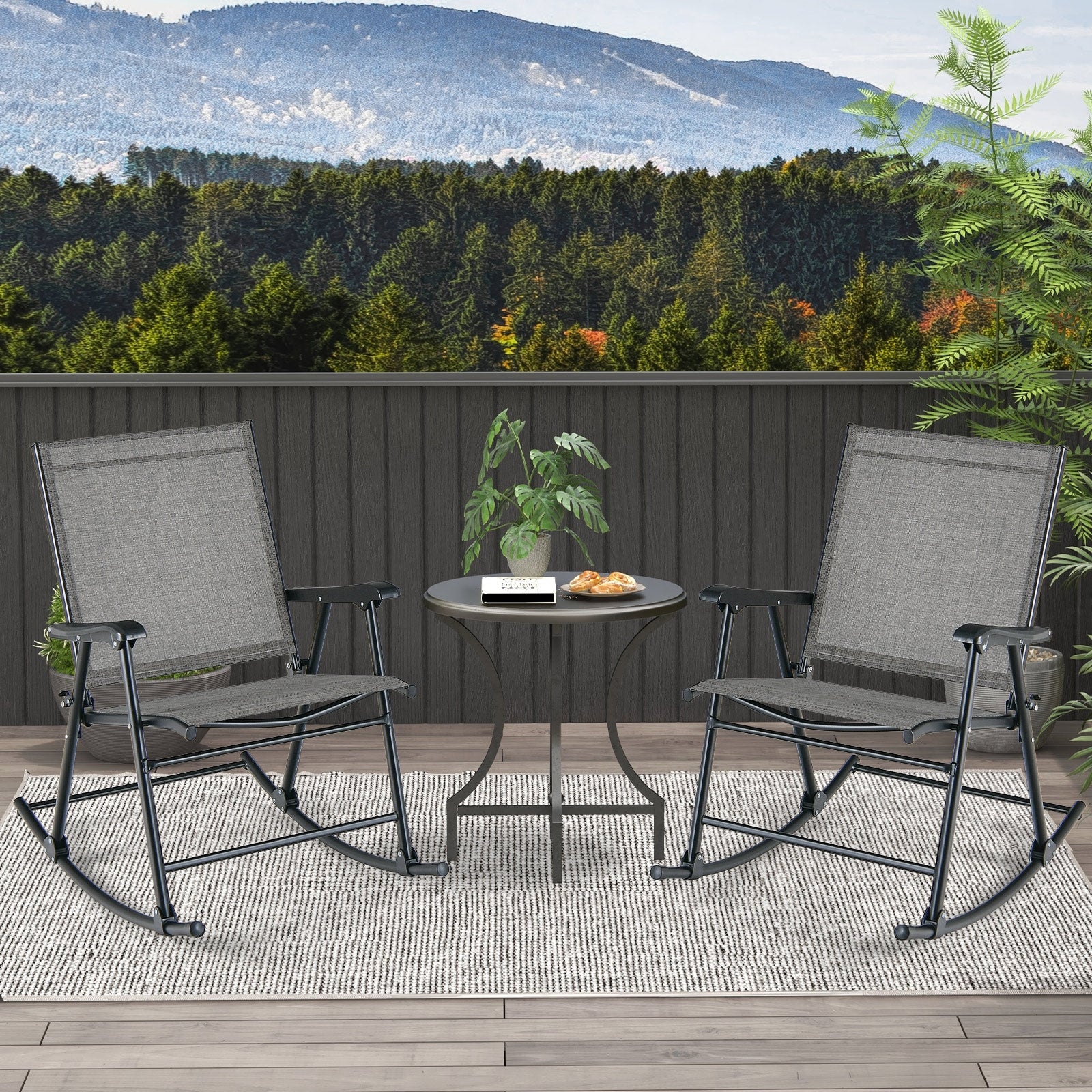 Fauteuil à bascule pliant avec tissu respirant pour l'assise, lot de 2 - Gris