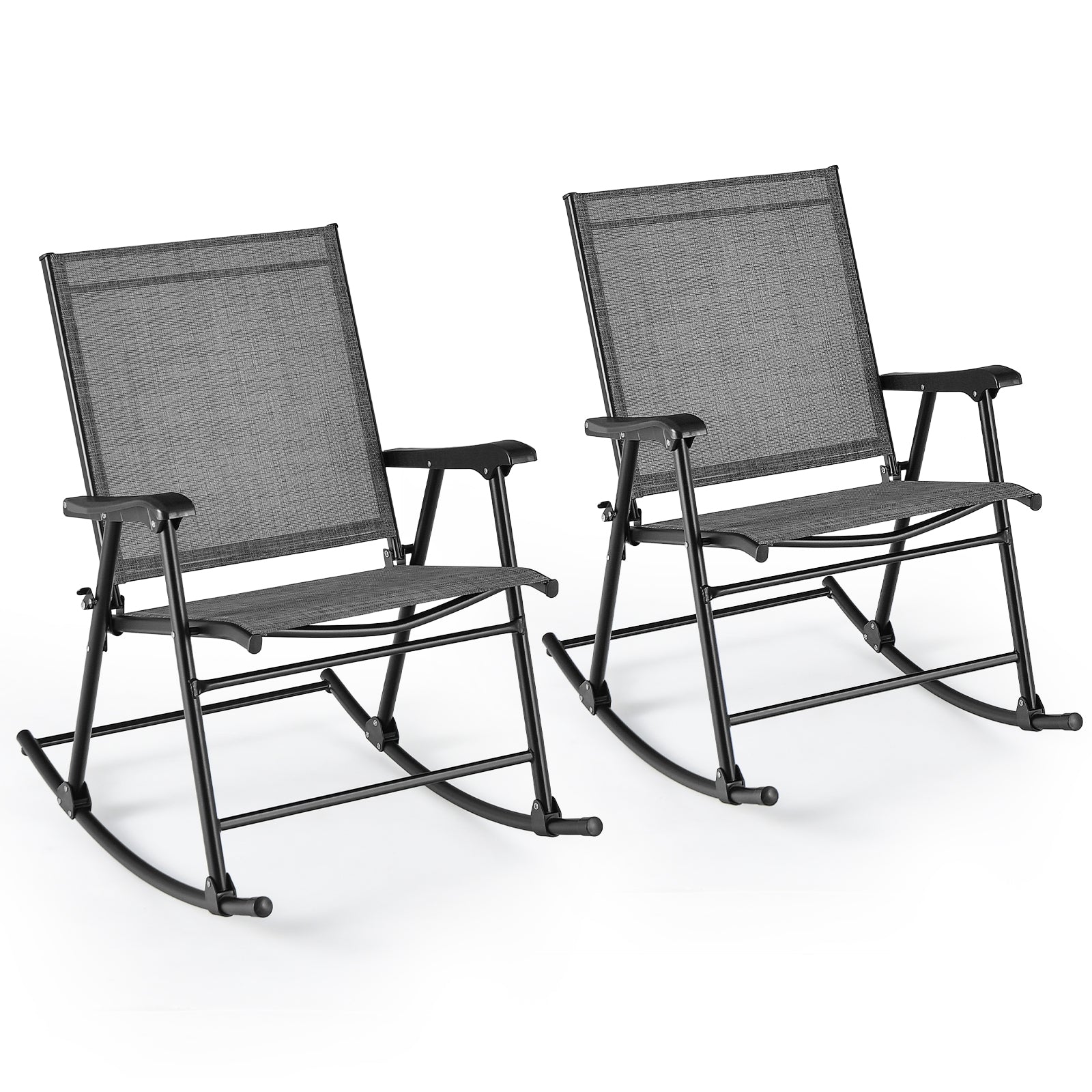 Fauteuil à bascule pliant avec tissu respirant pour l'assise, lot de 2 - Gris