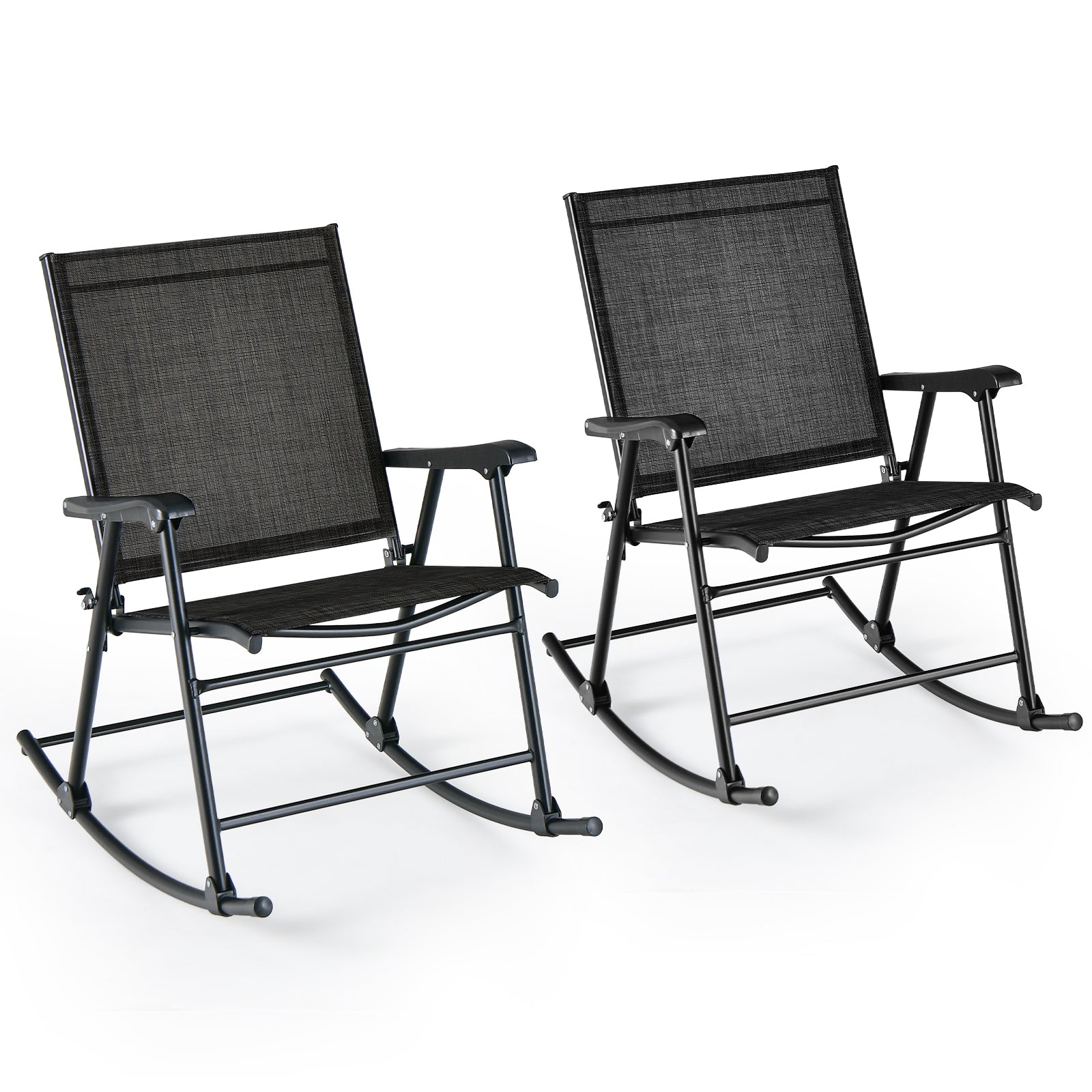 Fauteuil à bascule pliant avec assise en tissu respirant Lot de 2 - Noir