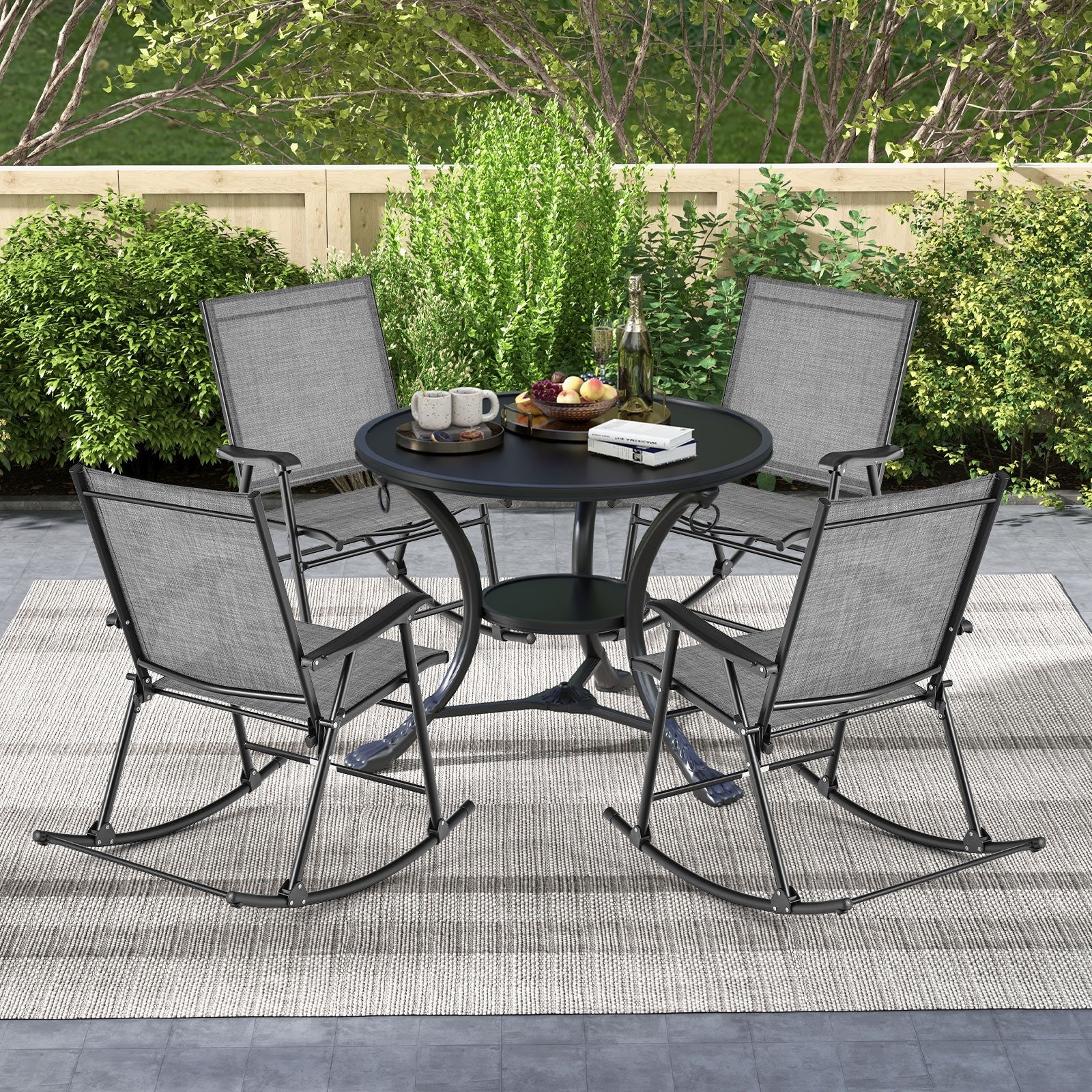 Fauteuil à bascule pliant avec tissu respirant pour l'assise, lot de 2 - Gris