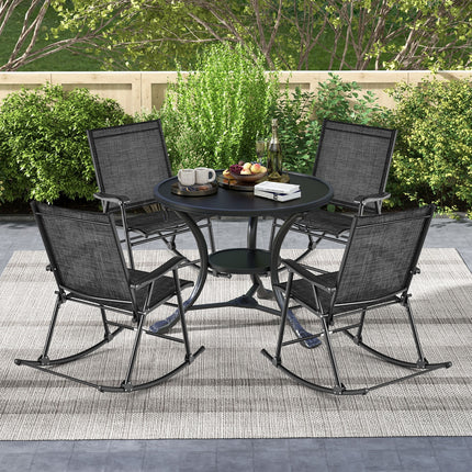 Folding Rocking Chair with Breathable Seat Fabric Set of 2-Black