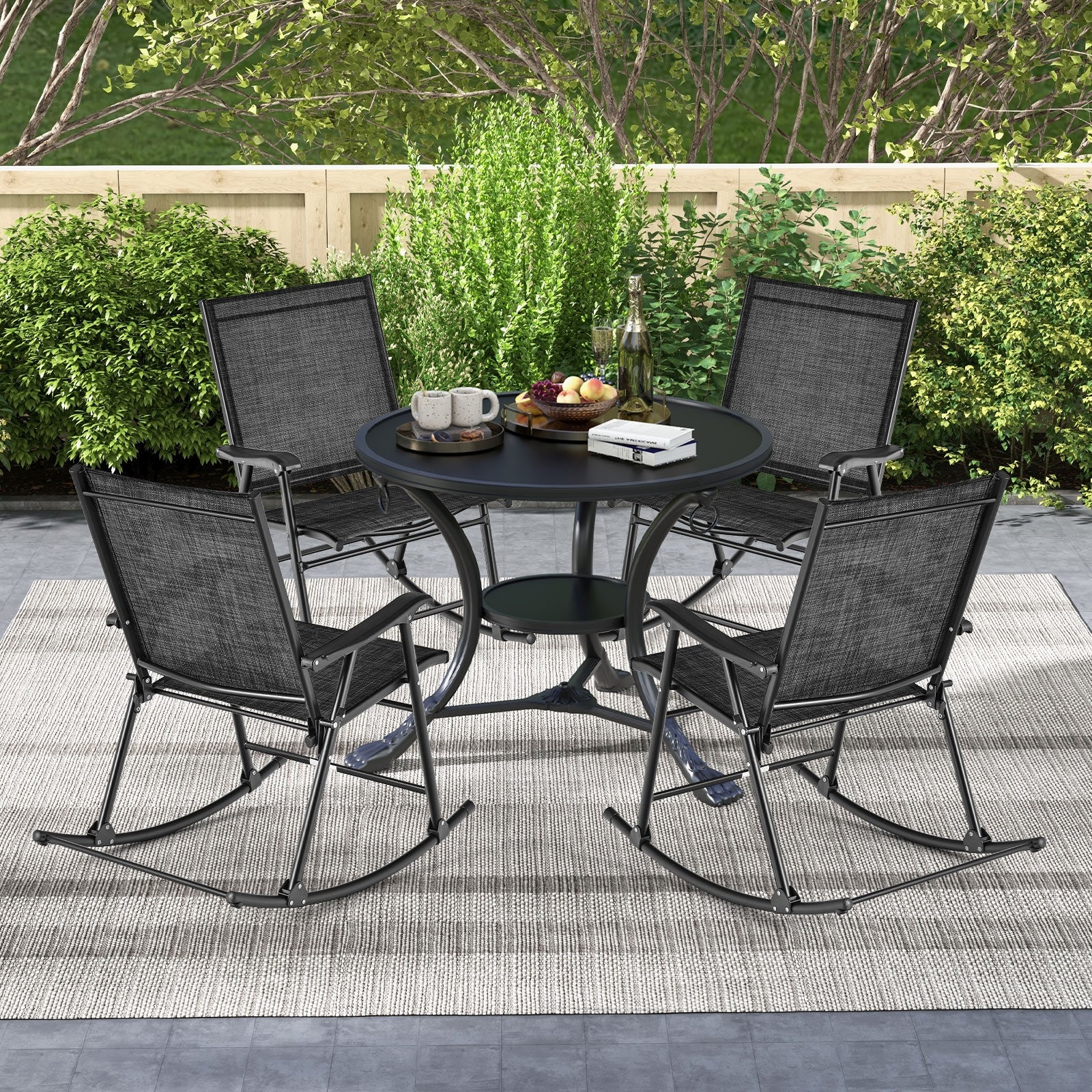 Fauteuil à bascule pliant avec assise en tissu respirant Lot de 2 - Noir