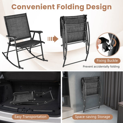 Folding Rocking Chair with Breathable Seat Fabric Set of 2-Black