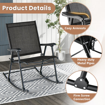 Folding Rocking Chair with Breathable Seat Fabric Set of 2-Black