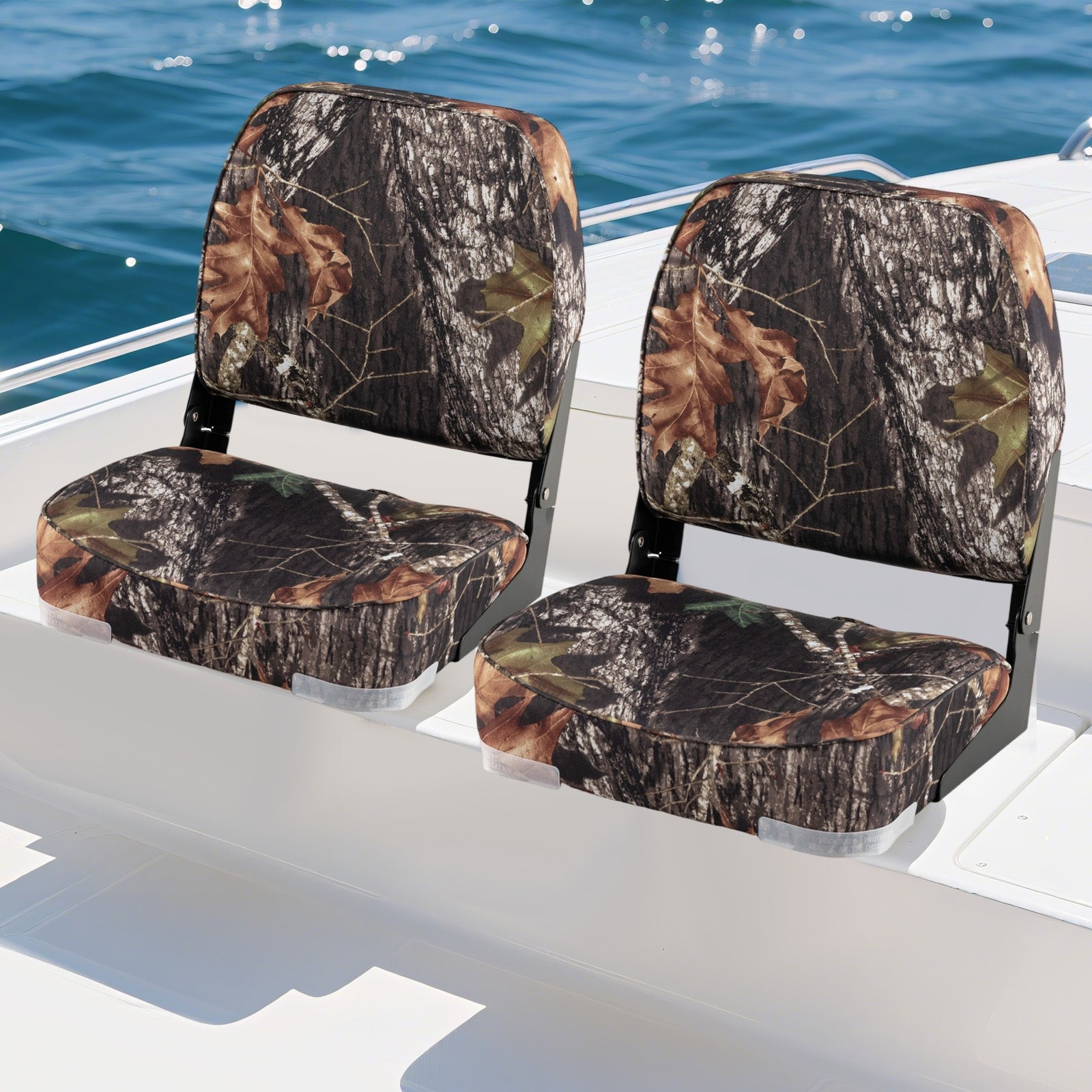 2-Pack Boat Seats Folding Low Back Boat Chairs Waterproof PVC Leather Cabin Seating-Camouflage