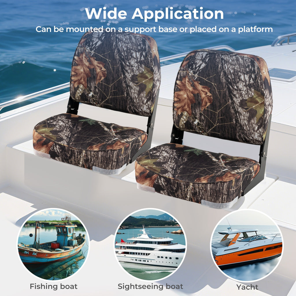 2-Pack Boat Seats Folding Low Back Boat Chairs Waterproof PVC Leather Cabin Seating-Camouflage