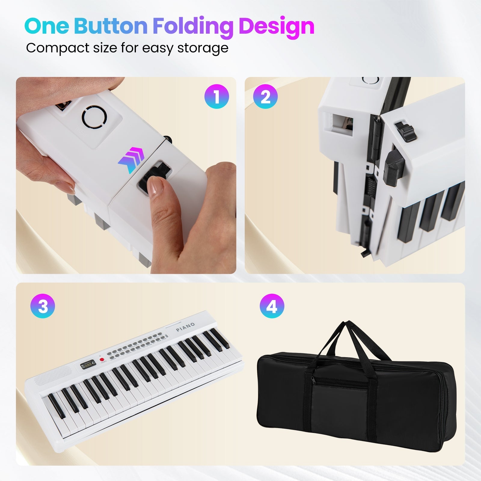 88 Key Foldable Electric Keyboard Piano with Wireless MIDI and Dual Speakers-White