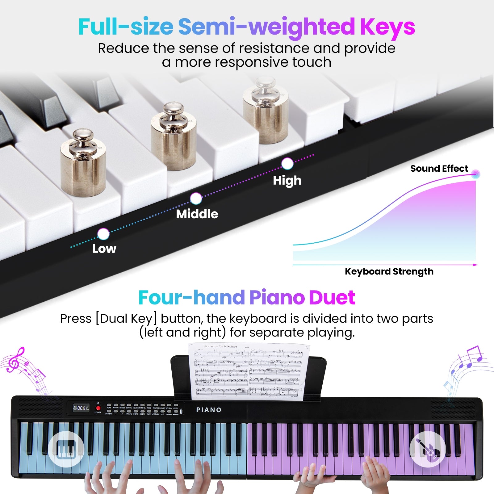 88 Key Foldable Electric Keyboard Piano with Wireless MIDI and Dual Speakers-Black