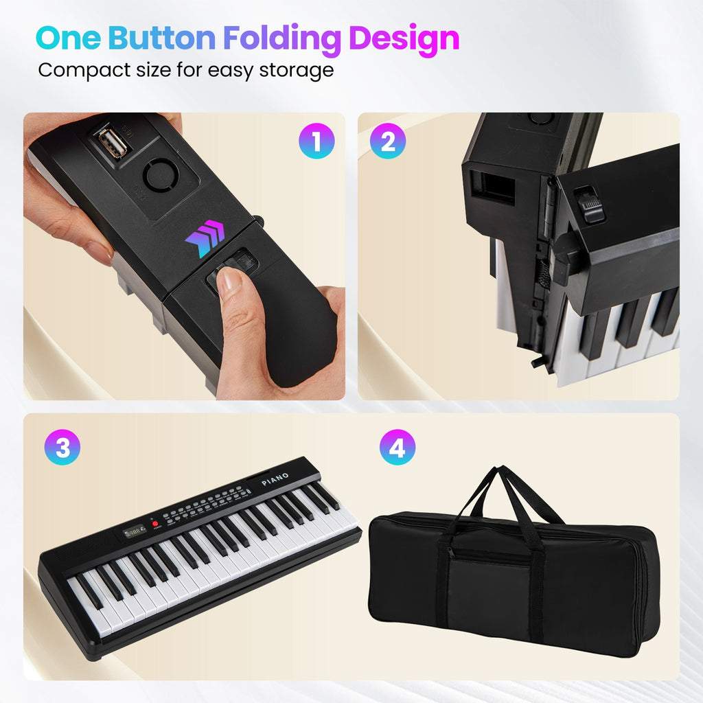 88 Key Foldable Electric Keyboard Piano with Wireless MIDI and Dual Speakers-Black