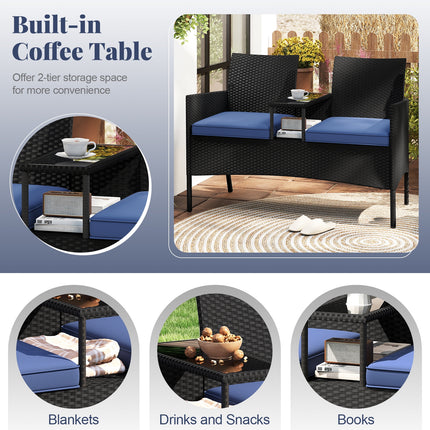 Patio Loveseat with Built-in Table for Backyard Porch-Navy