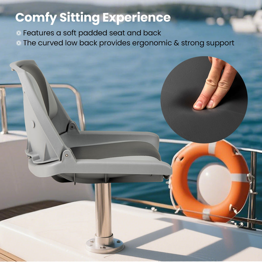 Boat Seat Folding Low Back Boat Chair with Marine-Grade PVC-White