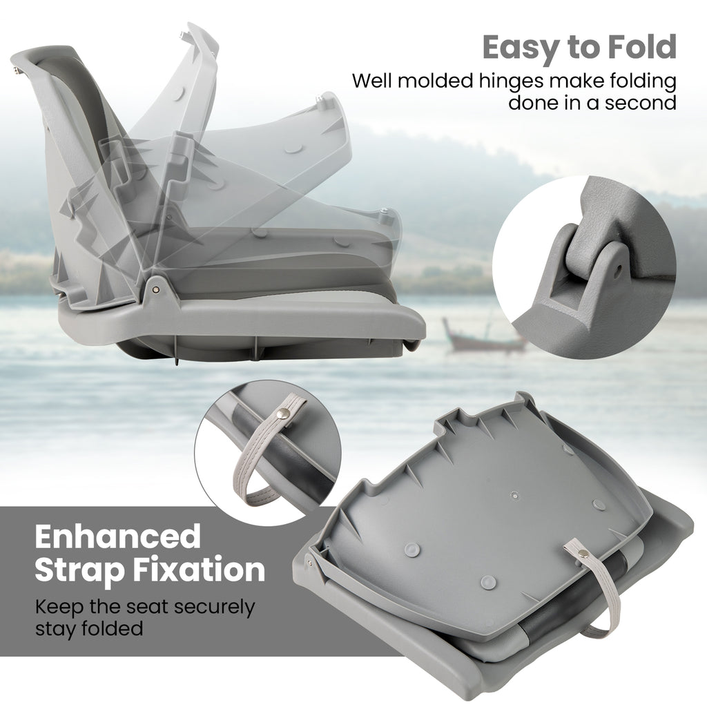 Boat Seat Folding Low Back Boat Chair with Marine-Grade PVC-White