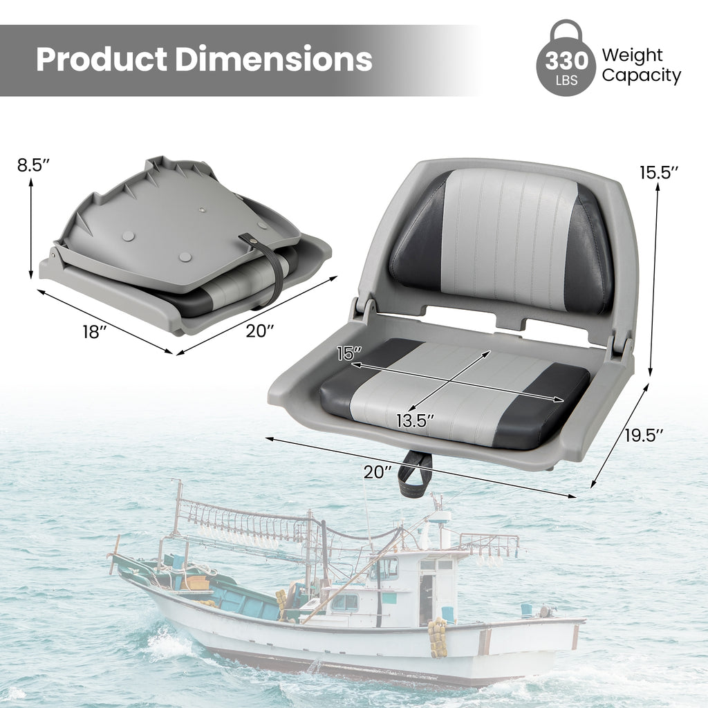 Boat Seat Folding Low Back Boat Chair with Marine-Grade PVC-Gray