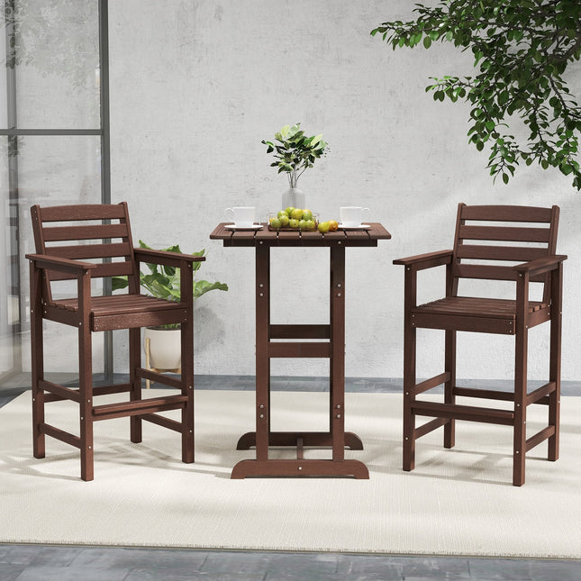 Patio HDPE Adirondack Bar Chairs Set of 2 with Wide Armrests-Brown