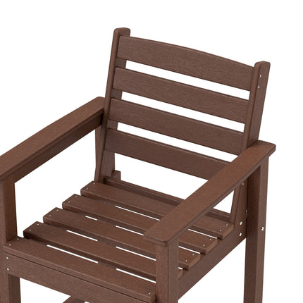 Patio HDPE Adirondack Bar Chairs Set of 2 with Wide Armrests-Brown
