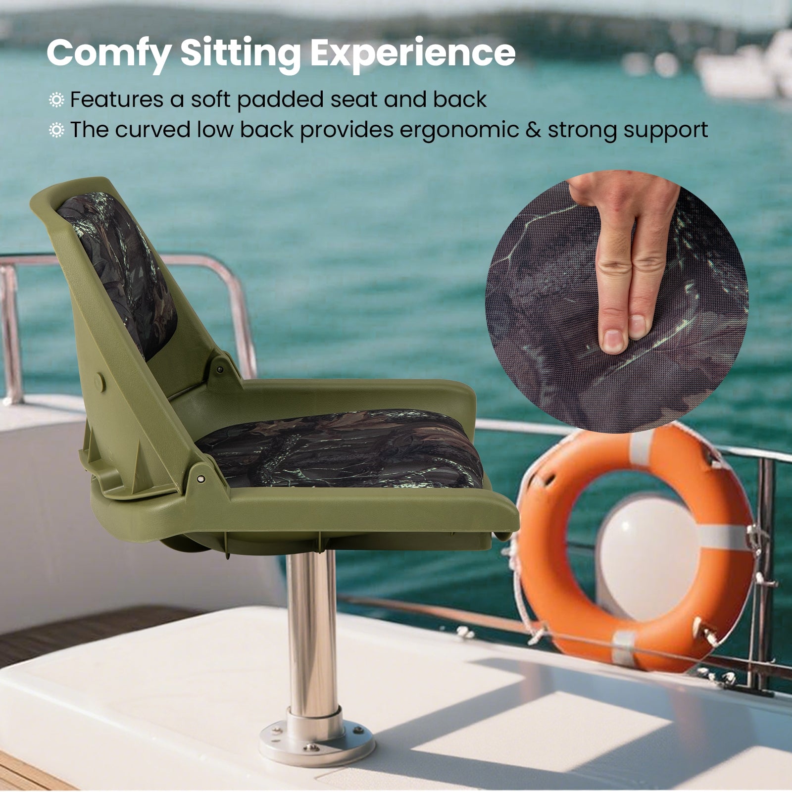 Boat Seat Folding Low Back Boat Chair with Marine-Grade PVC-Green