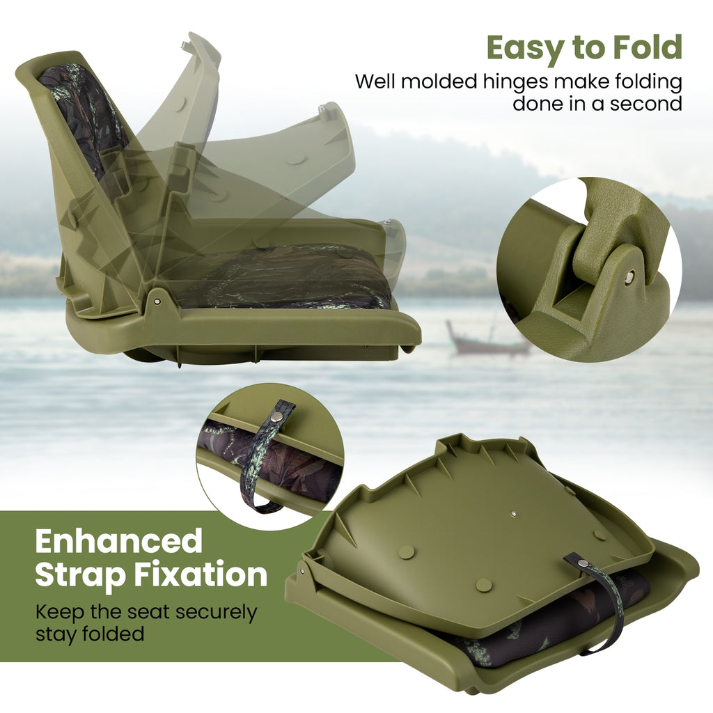 Boat Seat Folding Low Back Boat Chair with Marine-Grade PVC-Green
