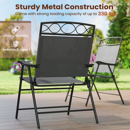 Set of 4 Patio Folding Chairs Set Dining Chairs with Armrests-Gray