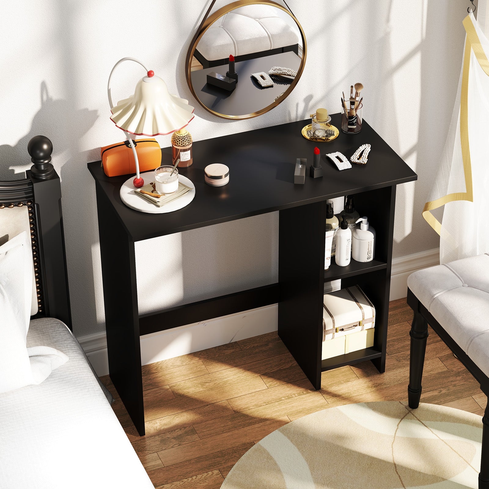 Small Computer Desk with Storage and Adjustable Shelf-Black