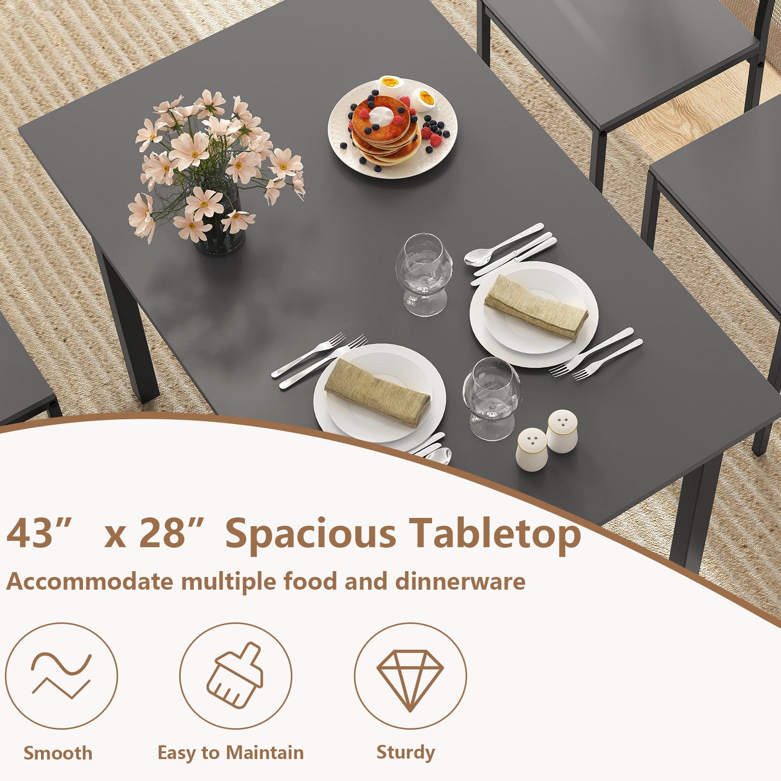 5 Piece Dining Table Set Industrial Style Kitchen Table and Chairs for 4-Grey