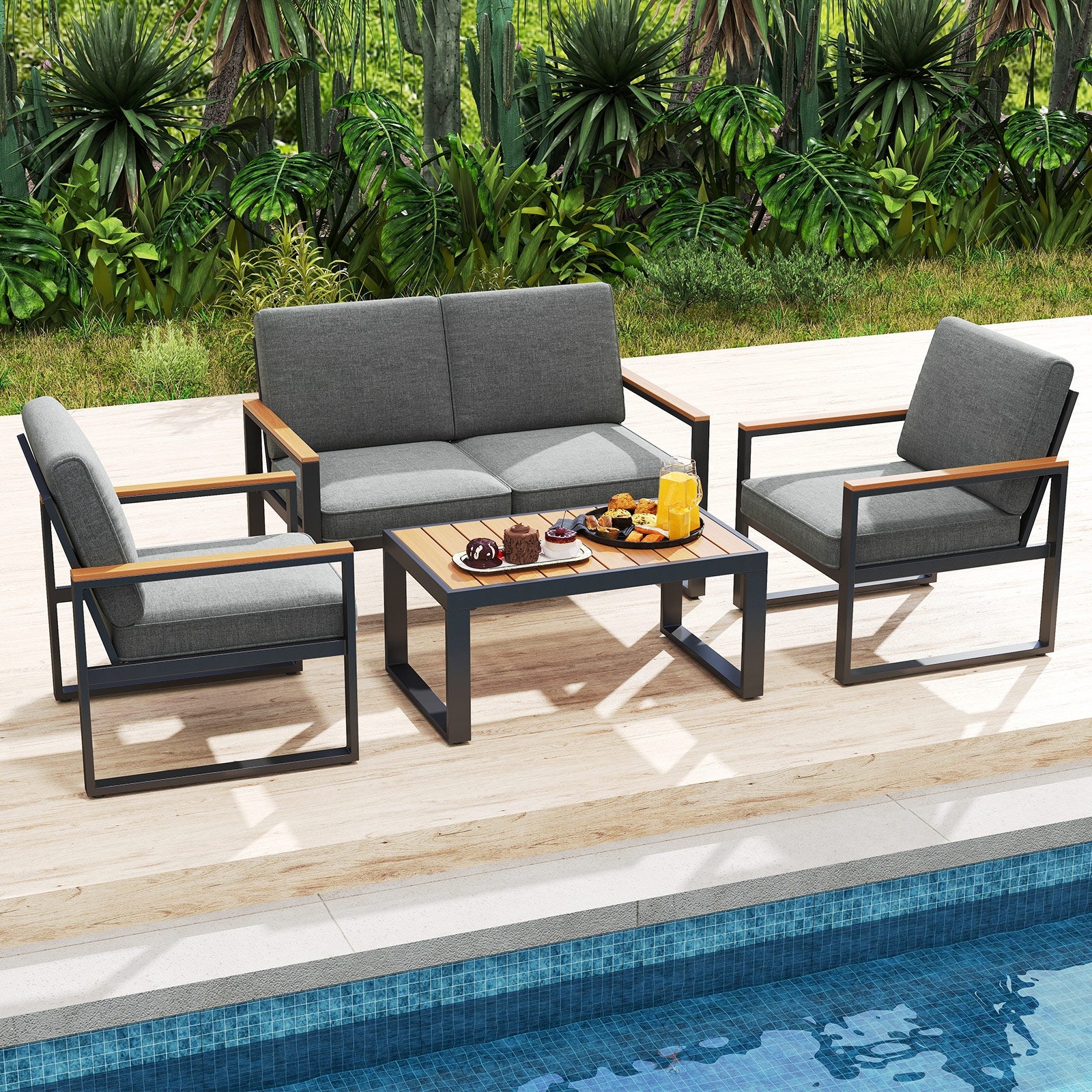 Ensemble de 2 fauteuils de balcon en aluminium gris pour patio
