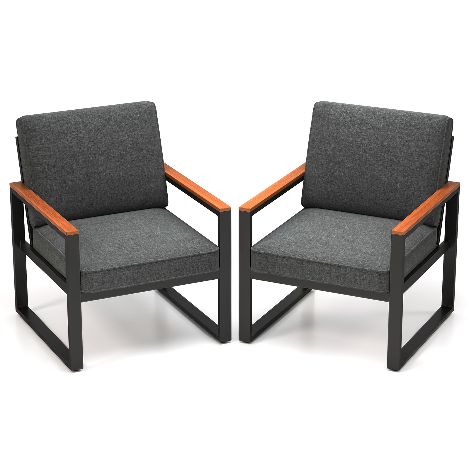 Ensemble de 2 fauteuils de balcon en aluminium gris pour patio
