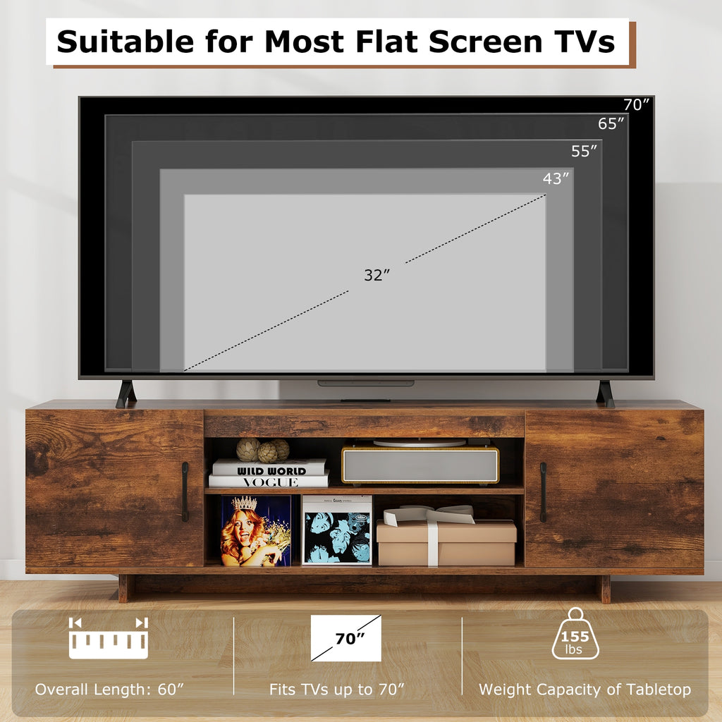 TV Stand with Power Outlet and 2 Cable Holes for 65 Inch TVs-Rustic Brown