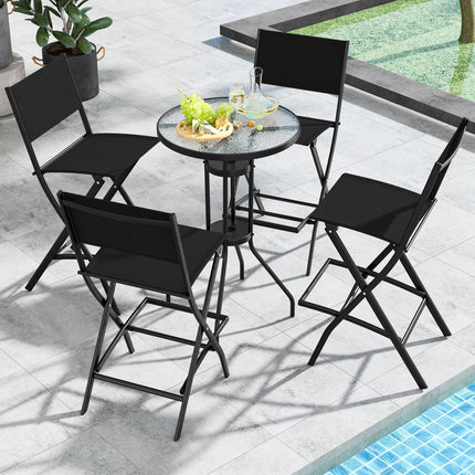 Folding Bar Stools Set of 2 Backrest Humanized Footrest-Black