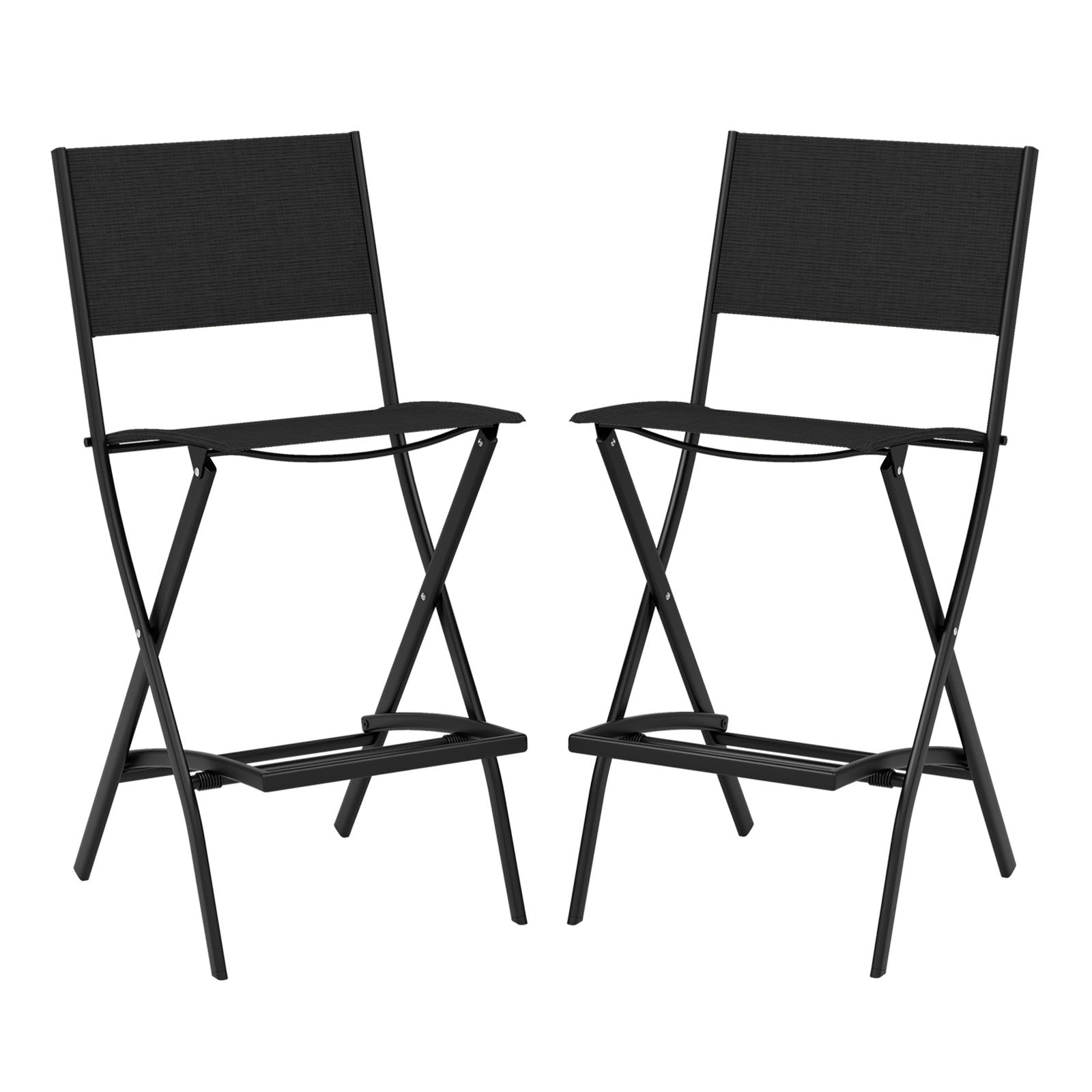 Tabourets de bar pliables, lot de 2, dossier et repose-pieds ergonomique, noirs