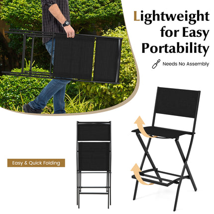 Folding Bar Stools Set of 2 Backrest Humanized Footrest-Black